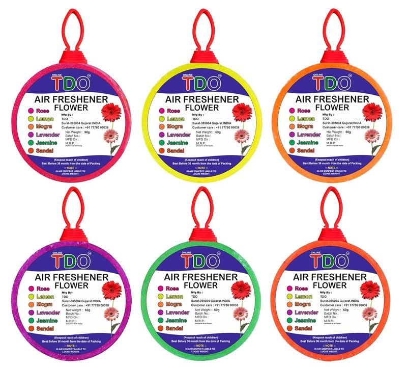 TDO Toilet Bathroom Air Freshener Flowers block Rose JasmineLemon MograSandal Lavender Fragrances Pantry Bathroom Toilet Wardrobe wash Basin Pack Of 6 Each 60 Gram