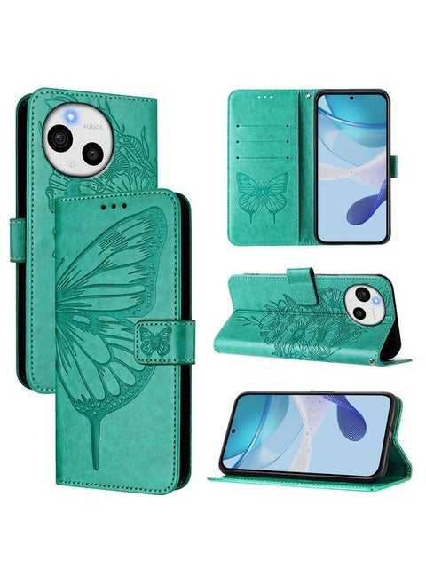 For Sharp Aquos Sense9 Embossed Butterfly Leather Phone Case(Green)