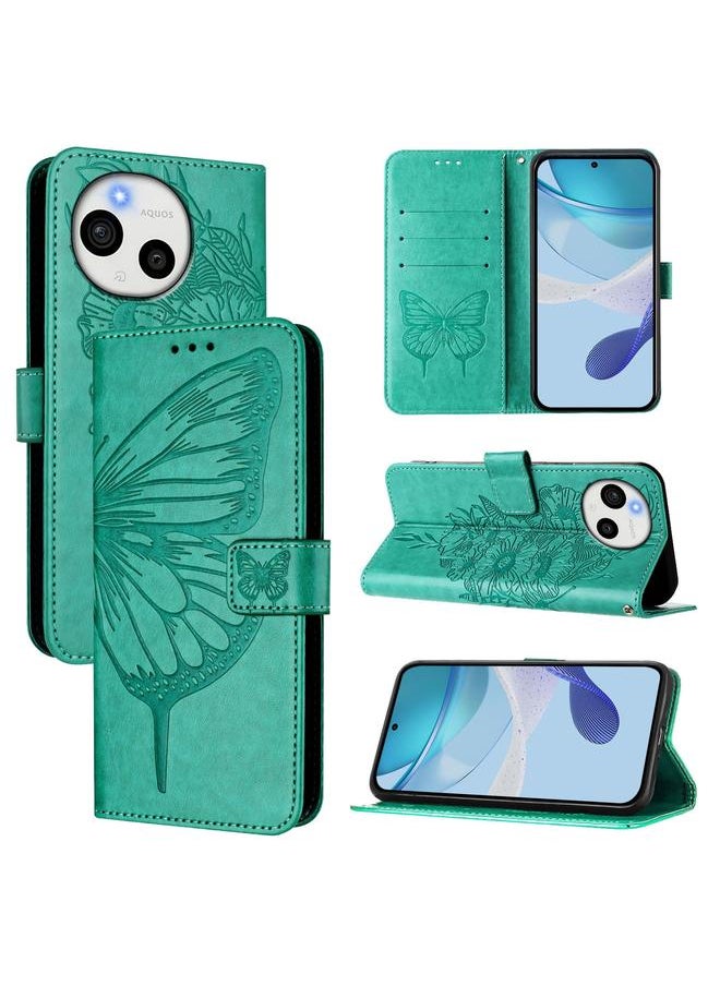 For Sharp Aquos Sense9 Embossed Butterfly Leather Phone Case(Green)