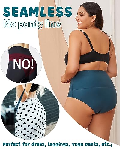 FINETOO Seamless Underwear for Women High Waisted Tummy Control Panties No Show Nylon Womens Briefs 4 Pack S-XXXL - Image 3