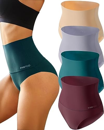 FINETOO Seamless Underwear for Women High Waisted Tummy Control Panties No Show Nylon Womens Briefs 4 Pack S-XXXL - Image 4