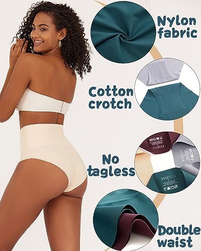 FINETOO Seamless Underwear for Women High Waisted Tummy Control Panties No Show Nylon Womens Briefs 4 Pack S-XXXL - Image 5