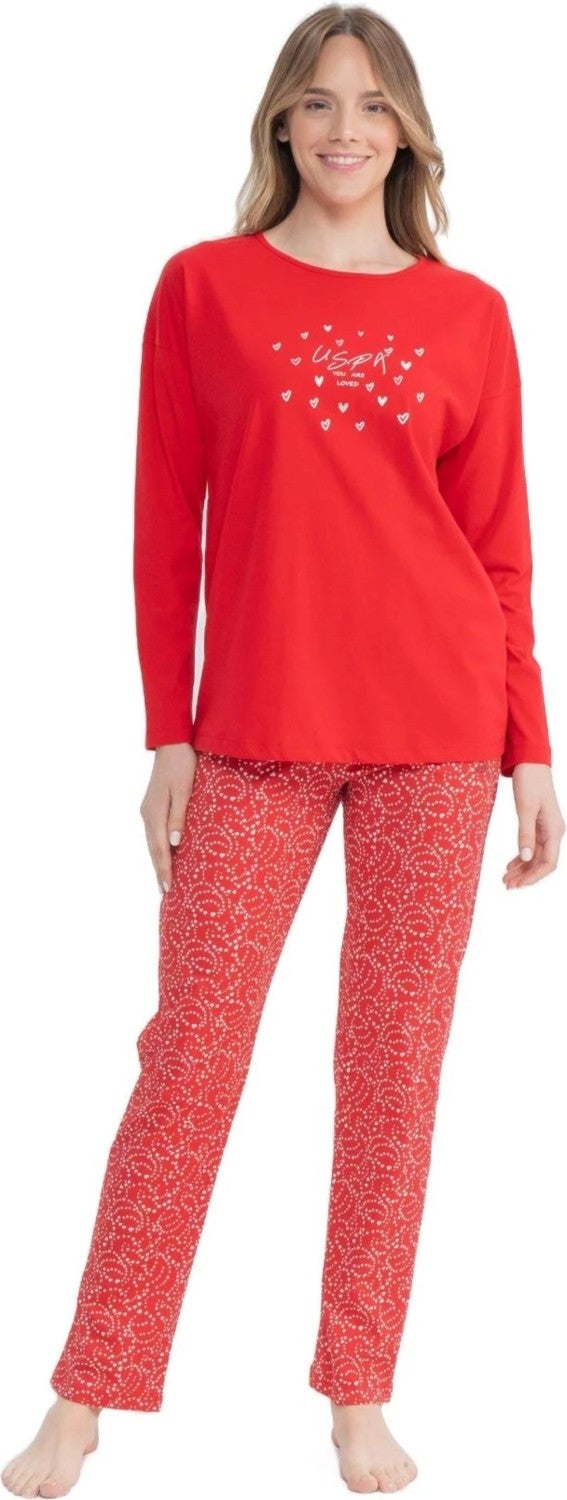 U.S. Polo Assn. 17116 Women's Red Long Sleeve Round Neck Pajama Set - Image 1