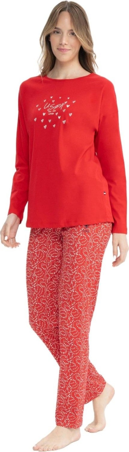 U.S. Polo Assn. 17116 Women's Red Long Sleeve Round Neck Pajama Set - Image 2