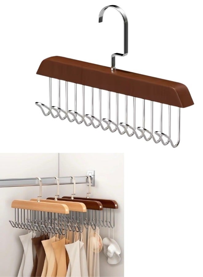FALMER Wooden Bra Hanger with 8 Hooks, 360 Rotating Space Saving Closet Organizer for Belt, Tie, Tank Top, Bra, Scarf -Dark Brown - Image 1