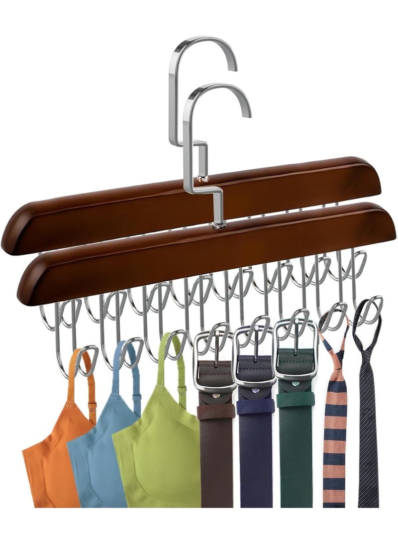 FALMER Wooden Bra Hanger with 8 Hooks, 360 Rotating Space Saving Closet Organizer for Belt, Tie, Tank Top, Bra, Scarf -Dark Brown - Image 2