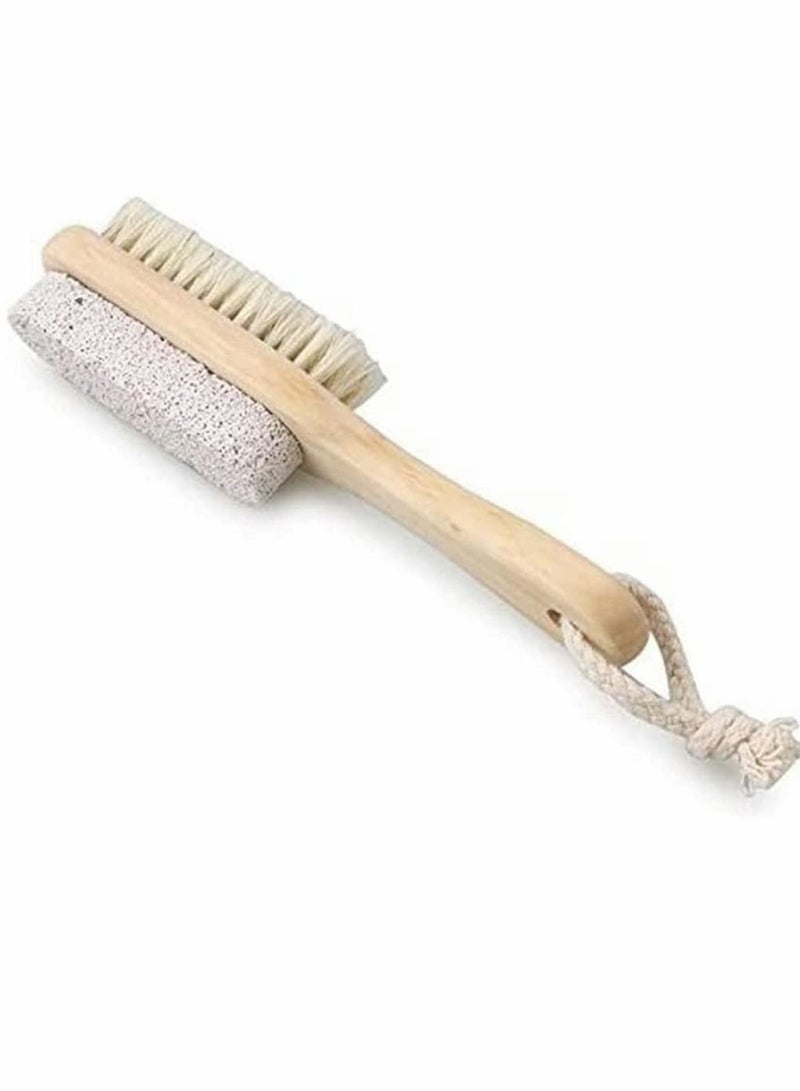 SYOSI Foot Brush, Exfoliating Brush with Pumice Stone and Wooden Handle, Pedicure Brush, Foot Scrubber Brush for Massage Sauna Foot Care and Remove Dead Skin Callus Exfoliator - Image 1