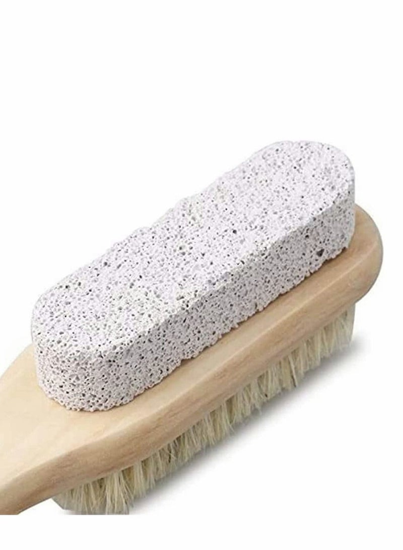 SYOSI Foot Brush, Exfoliating Brush with Pumice Stone and Wooden Handle, Pedicure Brush, Foot Scrubber Brush for Massage Sauna Foot Care and Remove Dead Skin Callus Exfoliator - Image 2
