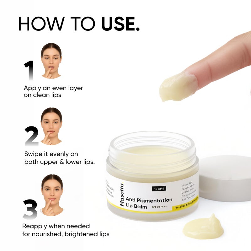 Masofta Shea Butter Lip Balm with Kojic Acid, Alpha Arbutin & Shea Butter for Smooth, Crack Free & Clear Lips, SPF 30 PA++, For Men & Women, 0.52 oz/15GMS - Image 5