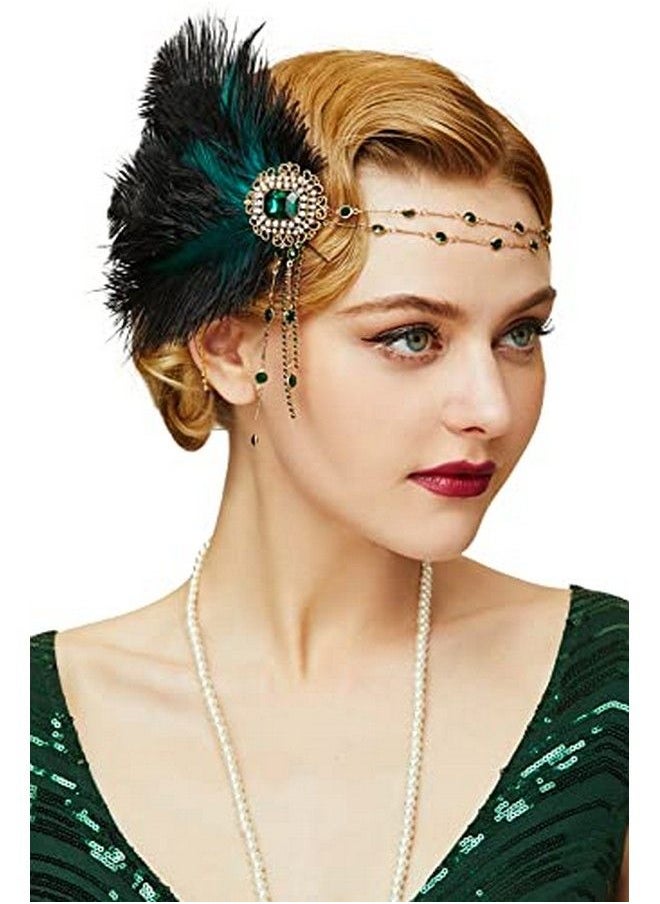 BABEYOND 1920S Flapper Headband Roaring 20'S Party Headpiece (Green)  - Image 2