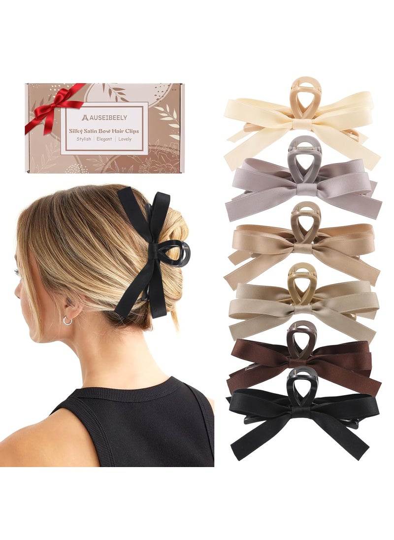 Auseibeely - Auseibeely 6 PCS Silky Satin Bow Hair Clips NonSlip Clips for Thin and Thick Hair Bows for Women Girls Weddings and Bridesmaids - Image 1