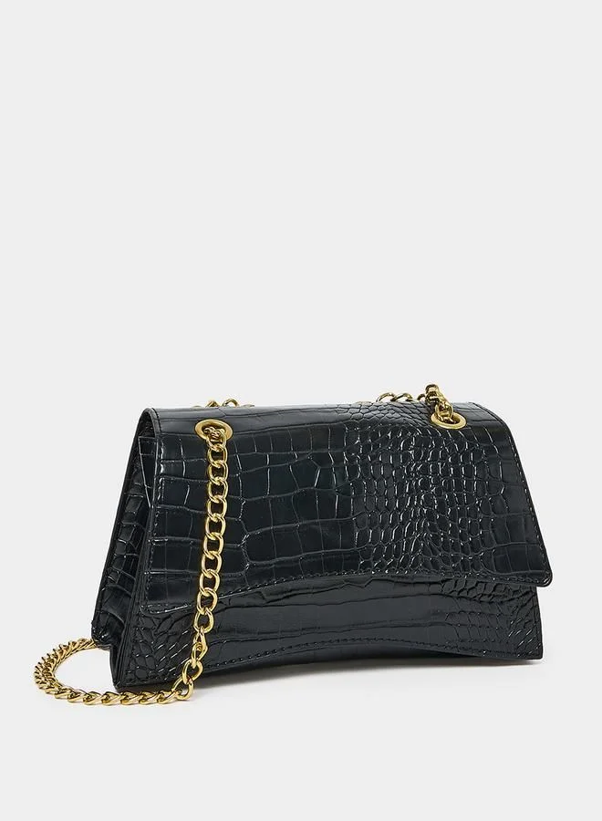 ستايلي حقيبة كتف بتفاصيل سلسلة ذهبية جلد التمساح