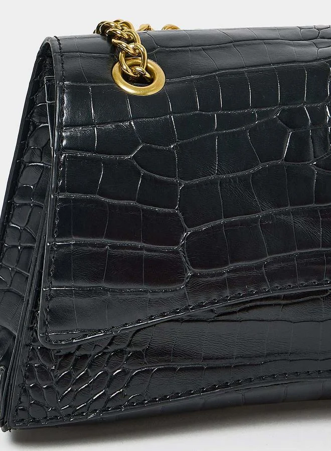 ستايلي حقيبة كتف بتفاصيل سلسلة ذهبية جلد التمساح