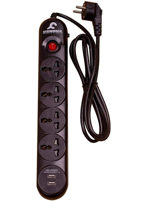 وصلة كهرباء 4 مداخل+  USB من سيستم ماكس- أسود
