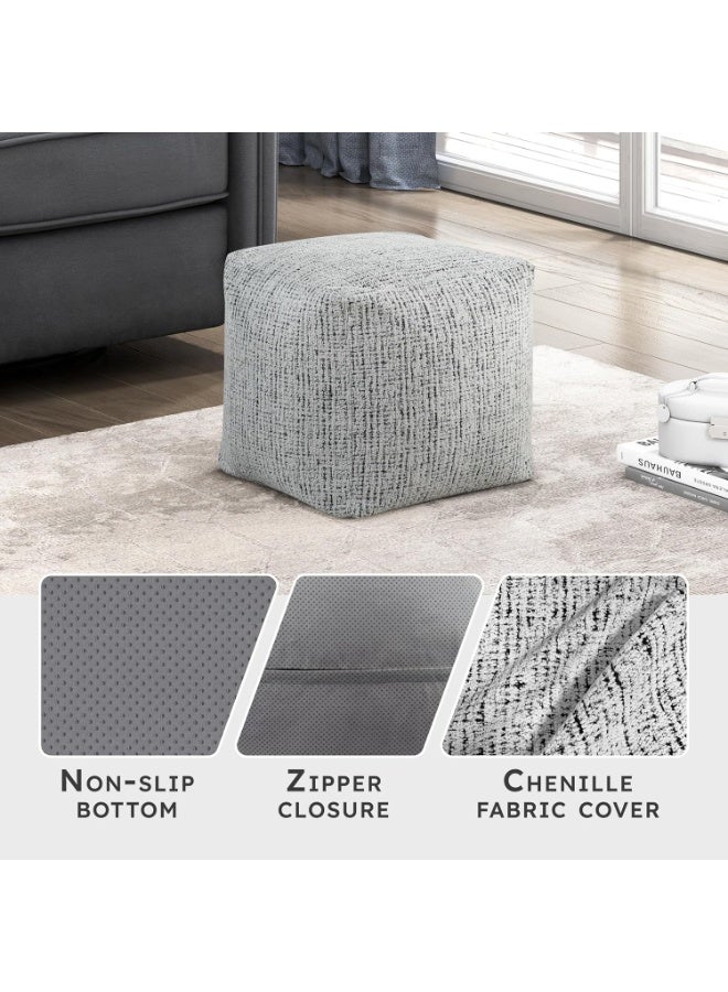 Pouf Ottoman, Square Ottoman Foot Rest, Chenille Fabric Pouf, Small Foot Stools for Couch with Filling for Living Room/Bedroom, Chenille Grey - Image 4
