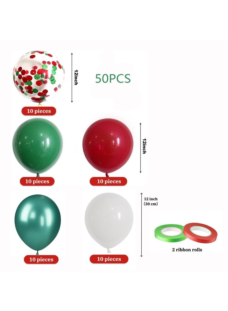 Christmas Balloon Set 50PCS 12 Inch Latex Balloons with 2 Ribbon Rolls - Image 2