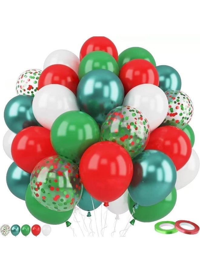 Christmas Balloon Set 50PCS 12 Inch Latex Balloons with 2 Ribbon Rolls - Image 1