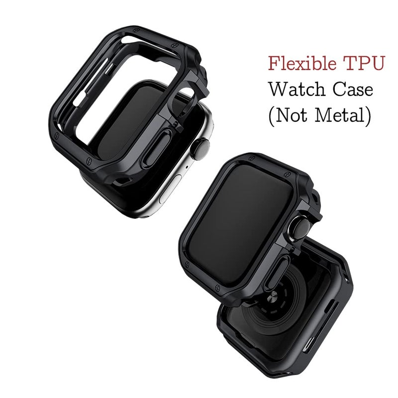MRYUESG Compatible with Apple Watch Band and Case, Stainless Steel Metal Chain with TPU Cover, Smart-Watch Link Bracelet Strap, Wrist-Band for i-Watch Series 9 8 7 6 5 4 3 2 1 SE, 45mm 44mm 42mm, Black - Image 5