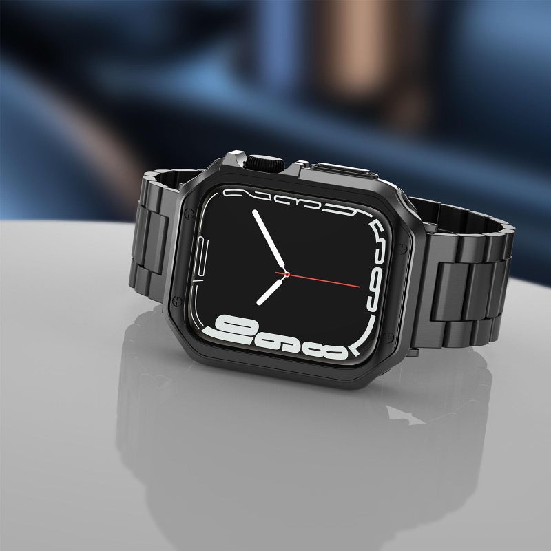 MRYUESG Compatible with Apple Watch Band and Case, Stainless Steel Metal Chain with TPU Cover, Smart-Watch Link Bracelet Strap, Wrist-Band for i-Watch Series 9 8 7 6 5 4 3 2 1 SE, 45mm 44mm 42mm, Black - Image 3