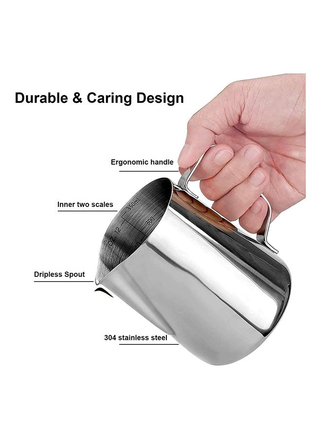 Home Stainless Steel 350ml Milk Frothing Pitcher Measurements on Both Sides Inside Perfect for Espresso Machines Milk Frothers Latte Art, Silver  - Image 3