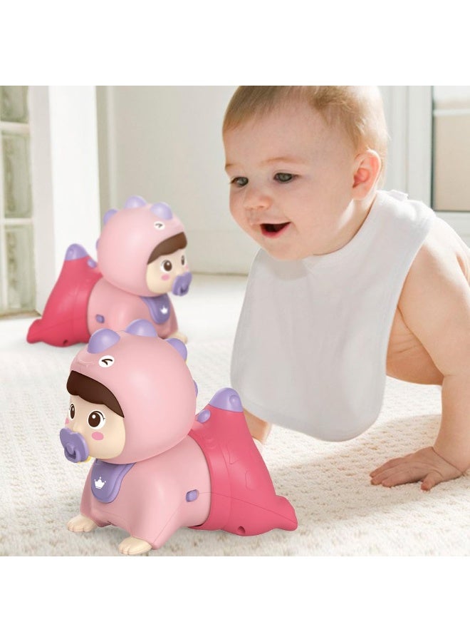 ECVV Baby Crawling Musical Toy Dinosaur Shape Sounds & Light Crawling Toys Tummy Time Learning Educational Toy for Toddlers (Pink) - Image 3