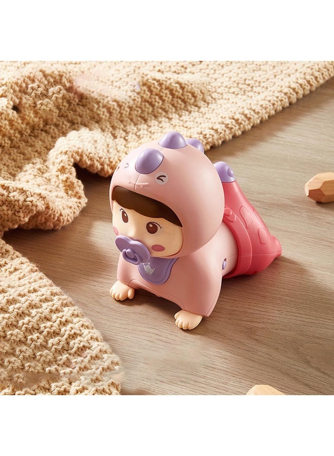 ECVV Baby Crawling Musical Toy Dinosaur Shape Sounds & Light Crawling Toys Tummy Time Learning Educational Toy for Toddlers (Pink) - Image 2