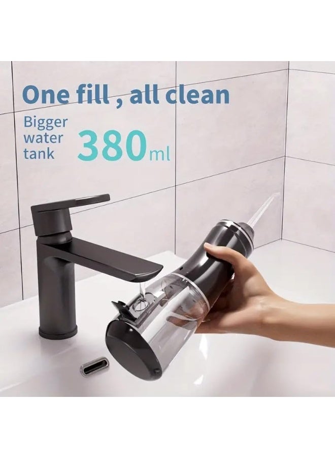 380ml Cordless Portable Oral Irrigator IPX7 Waterproof 4 Jet Tips,Black color - Image 3