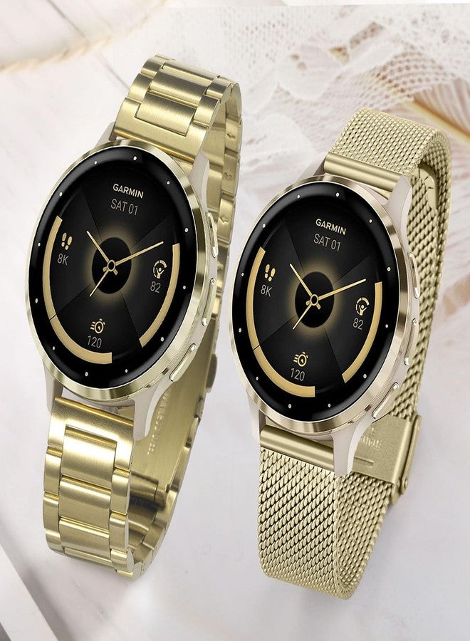 TRUMiRR Band Sets for Venu 3S / Venu 4 41mm Women Soft Gold Smart Watch, Stainless Steel Metal Watchband + Mesh Strap for Garmin Venu 2S / Forerunner 265S - Image 5