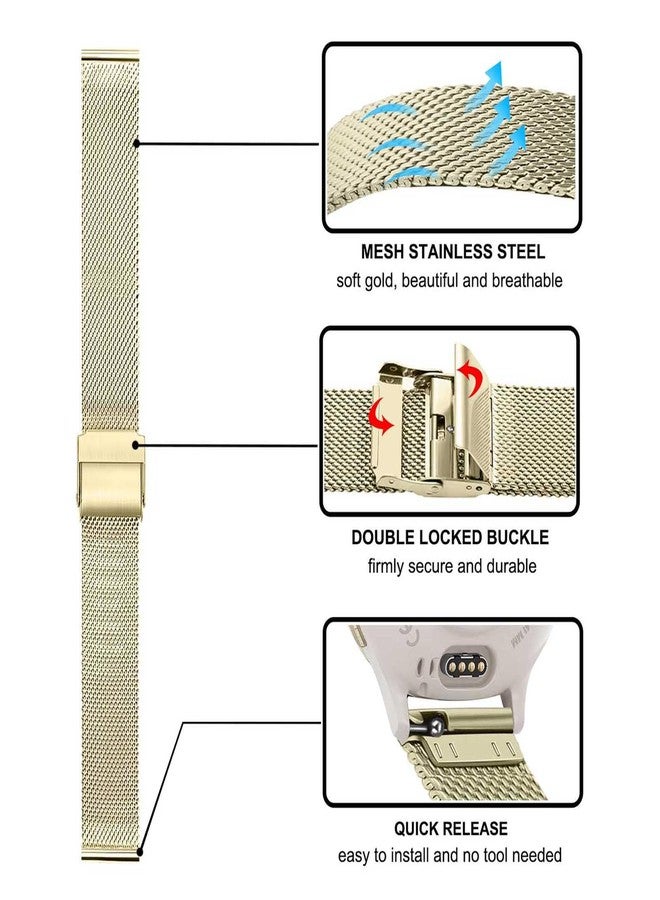 TRUMiRR Band Sets for Venu 3S / Venu 4 41mm Women Soft Gold Smart Watch, Stainless Steel Metal Watchband + Mesh Strap for Garmin Venu 2S / Forerunner 265S - Image 4