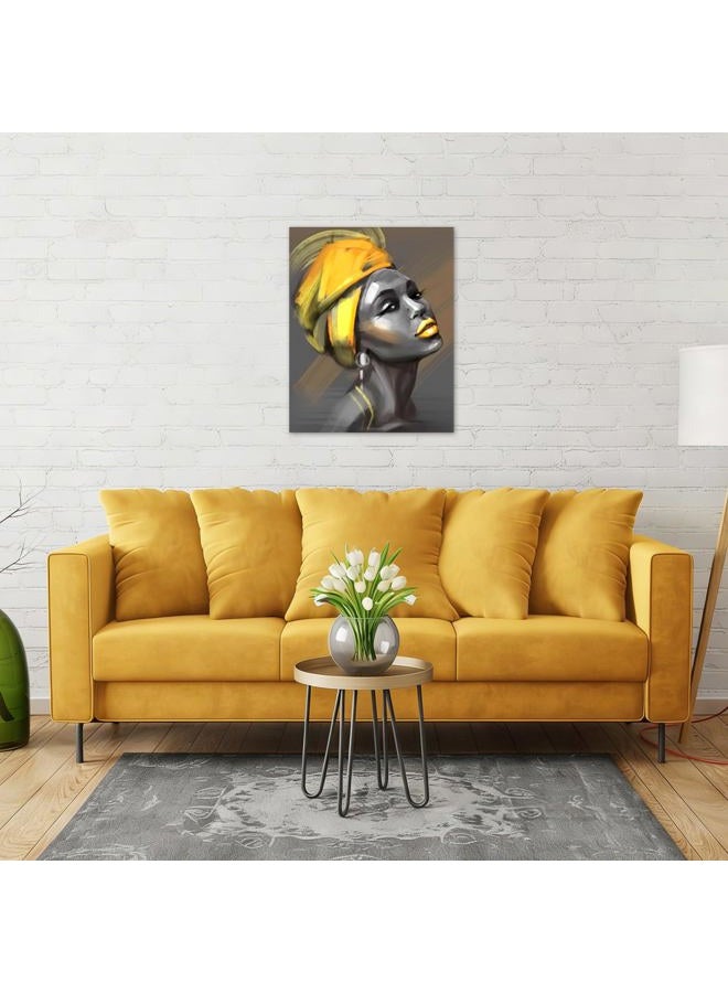 LB African American Women Canvas Wall Art Black Woman Yellow Hair Beauty Abstract Painting Canvas Prints Living Room Bedroom Bathroom Framed Home Decoration Ready to Hang,12x16 inch - Image 4