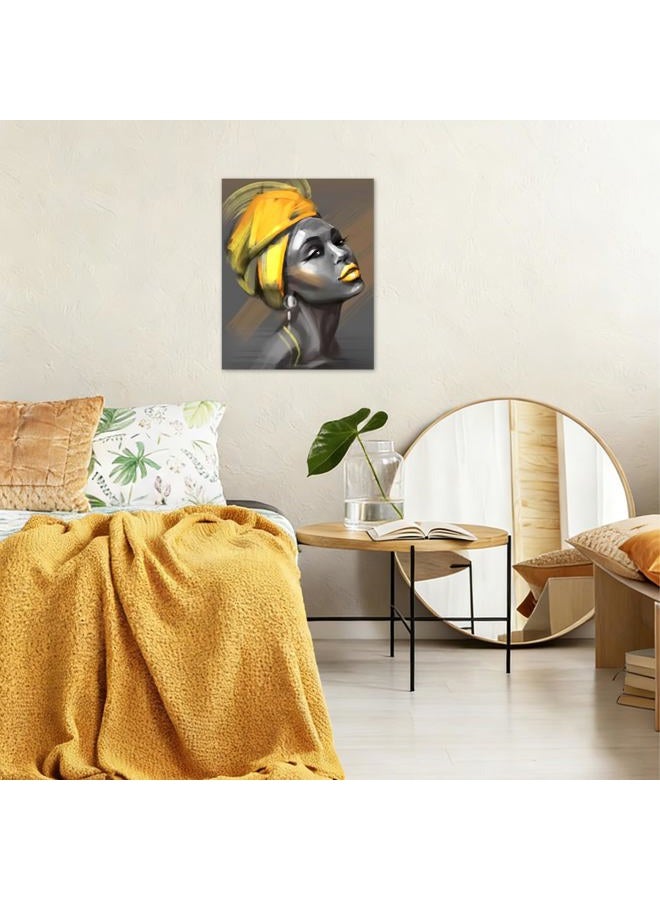LB African American Women Canvas Wall Art Black Woman Yellow Hair Beauty Abstract Painting Canvas Prints Living Room Bedroom Bathroom Framed Home Decoration Ready to Hang,12x16 inch - Image 3