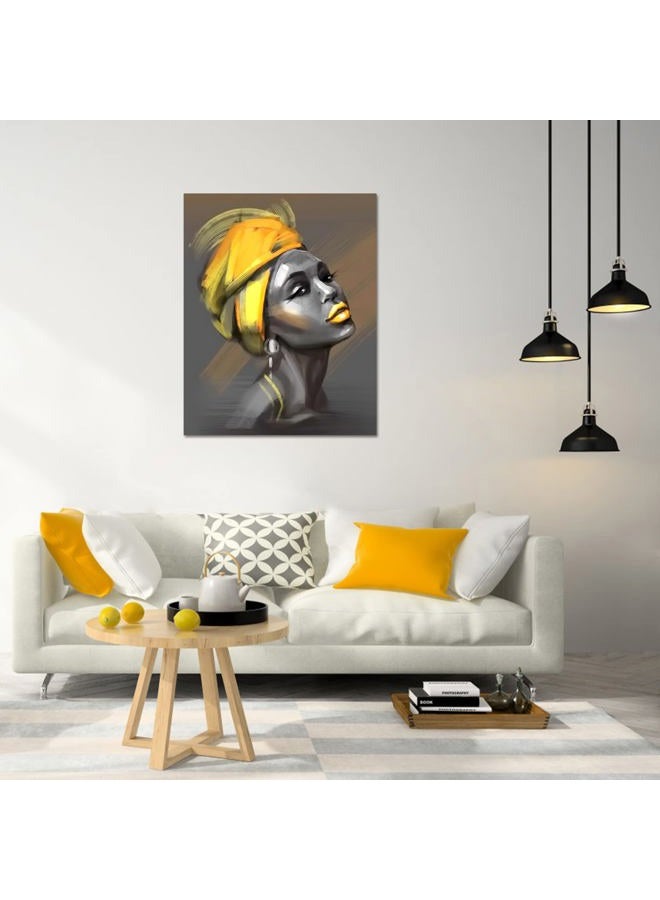 LB African American Women Canvas Wall Art Black Woman Yellow Hair Beauty Abstract Painting Canvas Prints Living Room Bedroom Bathroom Framed Home Decoration Ready to Hang,12x16 inch - Image 2