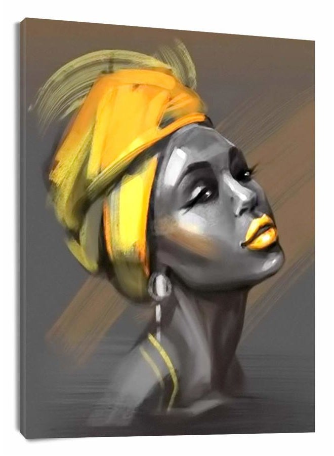 LB African American Women Canvas Wall Art Black Woman Yellow Hair Beauty Abstract Painting Canvas Prints Living Room Bedroom Bathroom Framed Home Decoration Ready to Hang,12x16 inch - Image 1