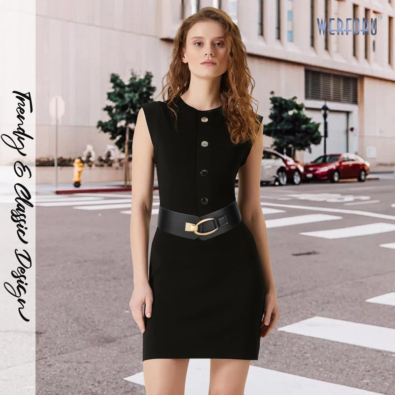 WERFORU Women Wide Elastic Belt Women Fashion Wide Belt with Gold Buckle Ladie Thick Waistbelt for Dresses - Image 4