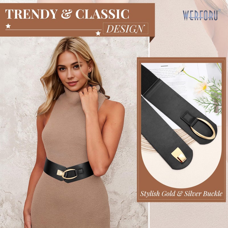 WERFORU Women Wide Elastic Belt Women Fashion Wide Belt with Gold Buckle Ladie Thick Waistbelt for Dresses - Image 2