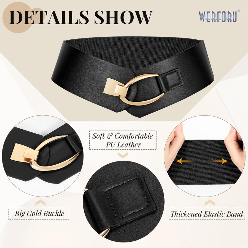 WERFORU Women Wide Elastic Belt Women Fashion Wide Belt with Gold Buckle Ladie Thick Waistbelt for Dresses - Image 5