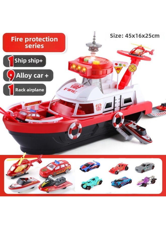 Generic - Tracked Boat Racing Car Toy Set Miniature Vehicles Ship Models Educational For 3-4 Years Old Boys-Color:Red (with 10 Alloy Cars) - Image 1
