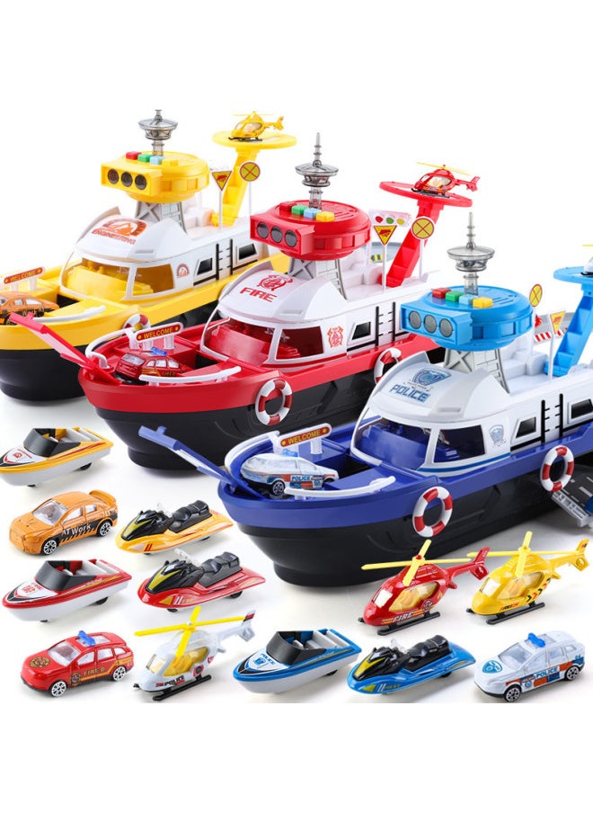 Generic - Tracked Boat Racing Car Toy Set Miniature Vehicles Ship Models Educational For 3-4 Years Old Boys-Color:Red (with 10 Alloy Cars) - Image 1
