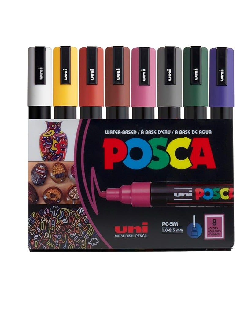 POSCA PC-5M Water Based Permanent Marker Paint Pens Set of 8 (Dark Colors) - Image 1