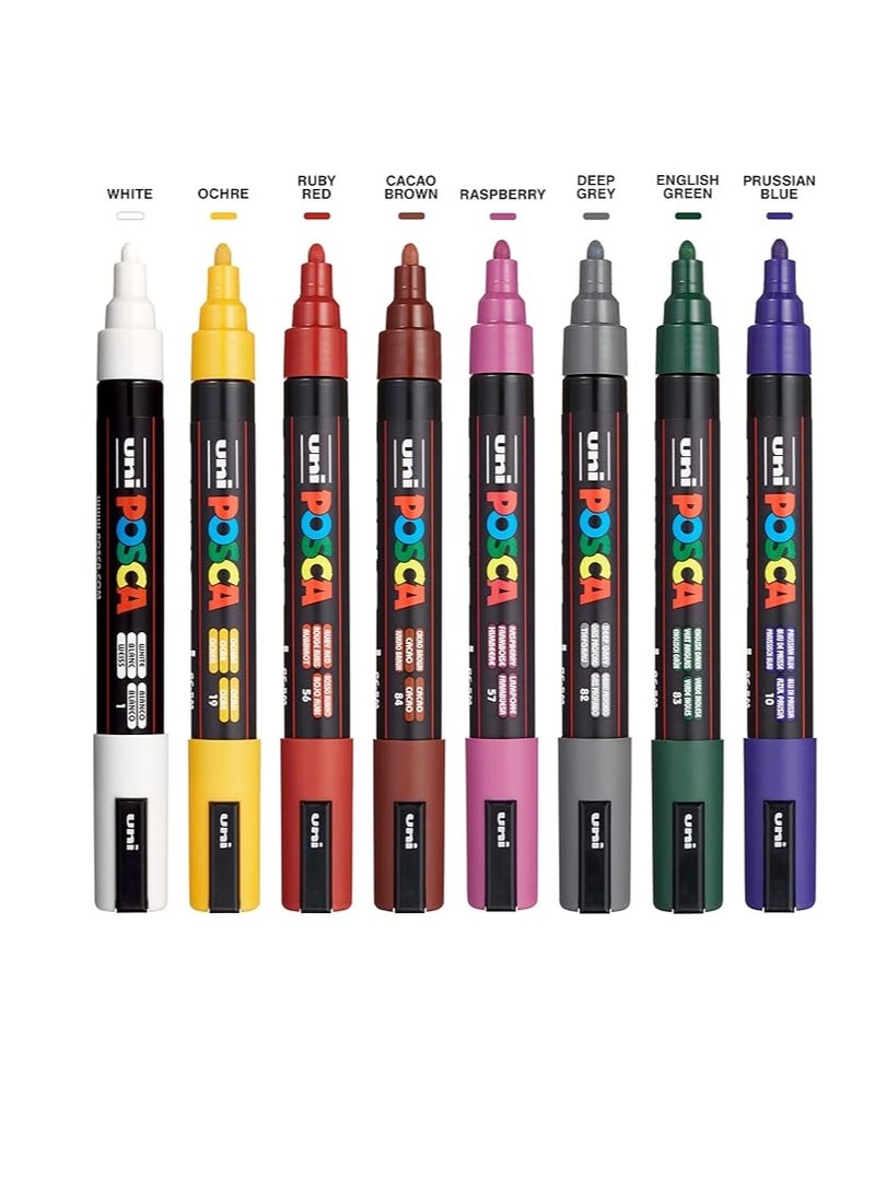 POSCA PC-5M Water Based Permanent Marker Paint Pens Set of 8 (Dark Colors) - Image 2