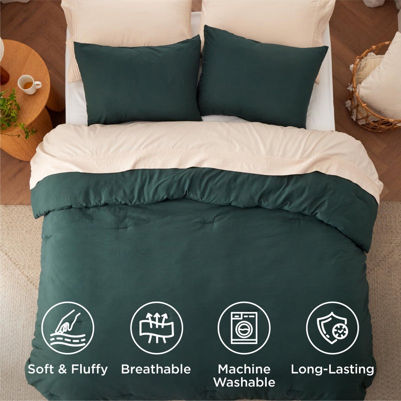 Bedsure California King Comforter Set, Forest Green Soft Prewashed Bedding for All Seasons, 3 Pieces GentleSoftâ„¢ Bed Set, 1 Lightweight Comforter (104"x96") and 2 Pillowcases (20"x36") - Image 4