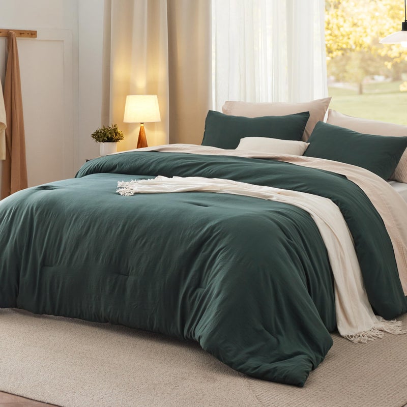 Bedsure California King Comforter Set, Forest Green Soft Prewashed Bedding for All Seasons, 3 Pieces GentleSoftâ„¢ Bed Set, 1 Lightweight Comforter (104"x96") and 2 Pillowcases (20"x36") - Image 1