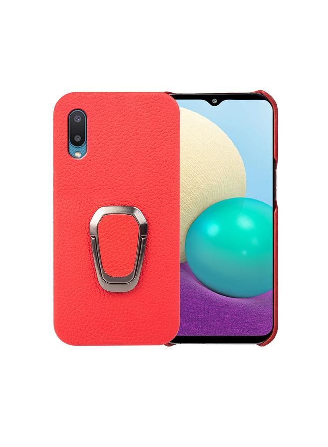 S-TOP Case For Samsung Galaxy A02 / M02 Ring Holder Litchi Texture Genuine Leather Phone Case - Image 1