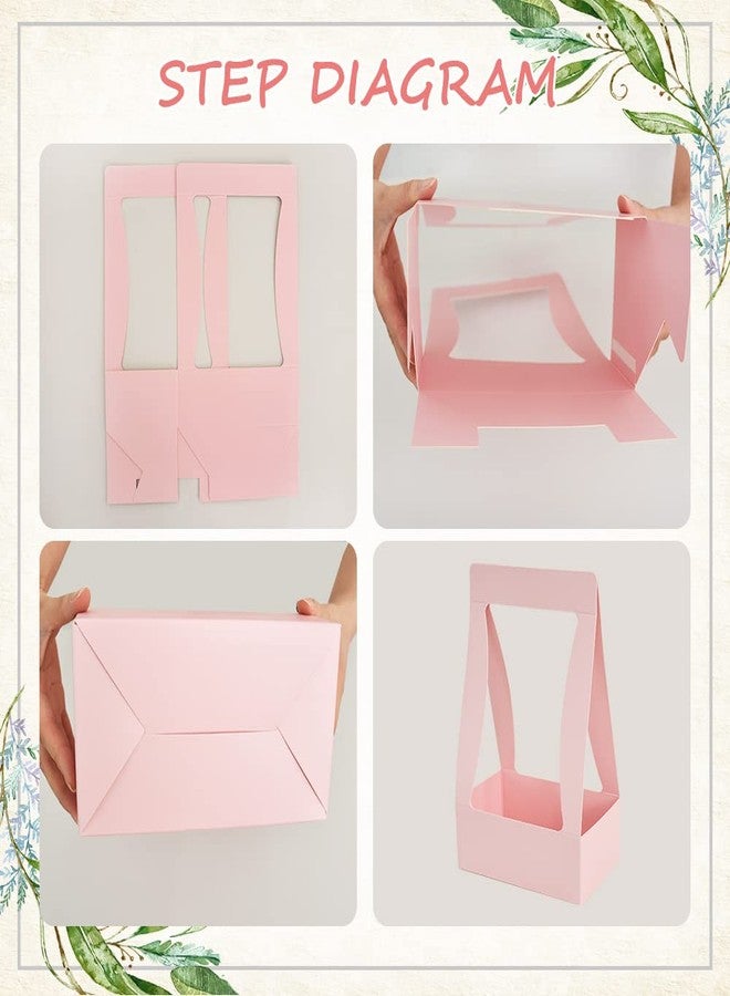BEISHIDA 5 PCS Pink Flower Bouquet Boxes Craft Paper Gift Bags with Handle for Bouquet Packaging Floral Wrap Florist Supplies Basket Graduation Wedding Valentine Gift Crafts(8 x 4.7 x 12.6 in) - Image 3