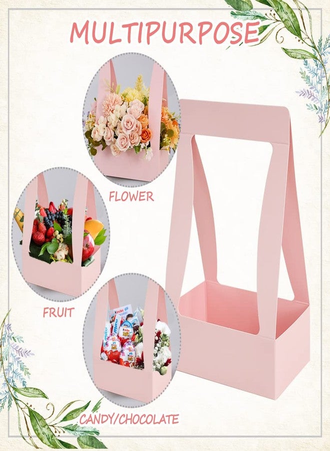 BEISHIDA 5 PCS Pink Flower Bouquet Boxes Craft Paper Gift Bags with Handle for Bouquet Packaging Floral Wrap Florist Supplies Basket Graduation Wedding Valentine Gift Crafts(8 x 4.7 x 12.6 in) - Image 4