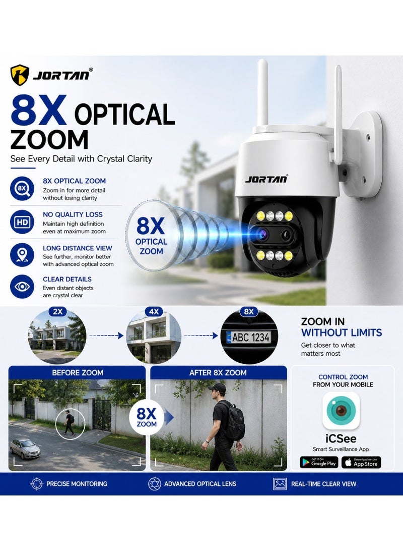 Jortan 2.5K Indoor Outdoor Wi-Fi Security Camera, 8X Zoom, Full Color Night Vision, 2 way Talking, Motion Detection, Motion Tracking, PTZ Control, 24/7 Recording, - Image 2