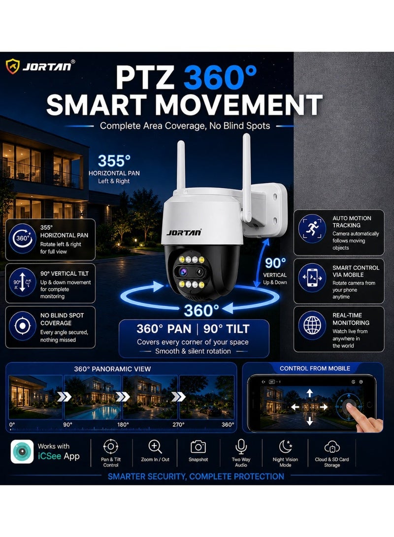 Jortan 2.5K Indoor Outdoor Wi-Fi Security Camera, 8X Zoom, Full Color Night Vision, 2 way Talking, Motion Detection, Motion Tracking, PTZ Control, 24/7 Recording, - Image 5