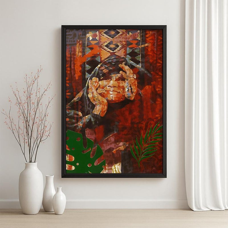 ماركتنا لوحة قماشية بتصميم الفن النجدي مع برواز مجوف مقاس (40×60) قطعة واحدة - Image 1