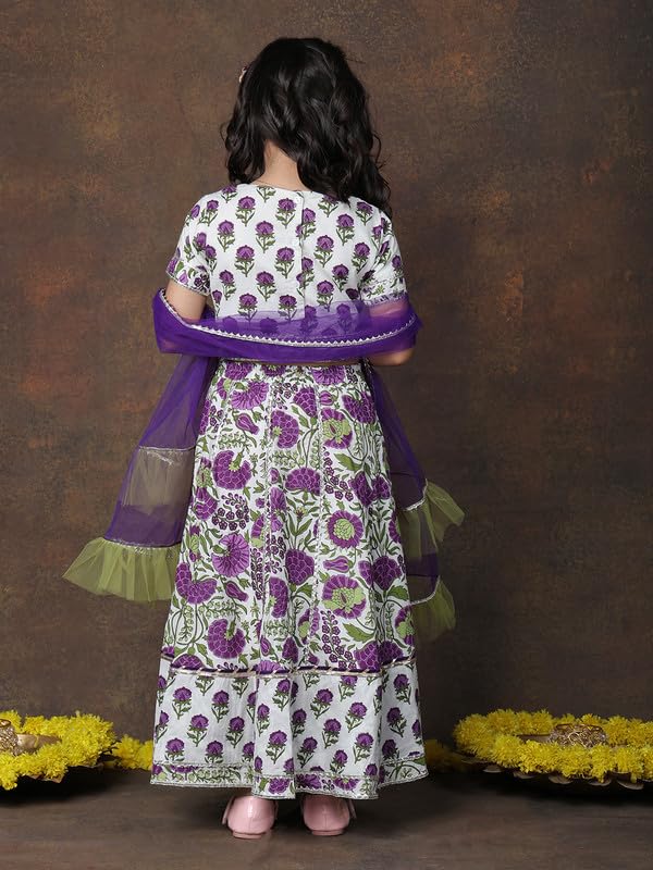 superminis Girls Floral Printed Cotton Half Sleeve Lehenga Choli Set With Net Dupatta Kids Ethnic Wear Set (12-18 Months, Purple) - Image 5