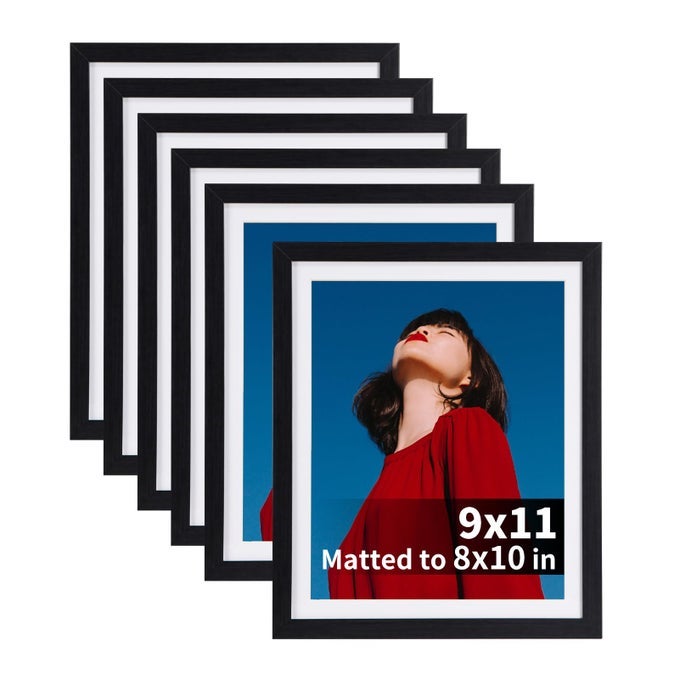 8x10 Black Picture Frames Set of 6 Display 8 x 10 Pictures with Mat and 9x11 Without Mat Multi Collage Photo Frame for Wall or Tabletop